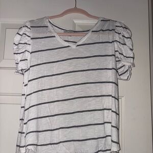 Green Envelope Black and White Ruched Blouse